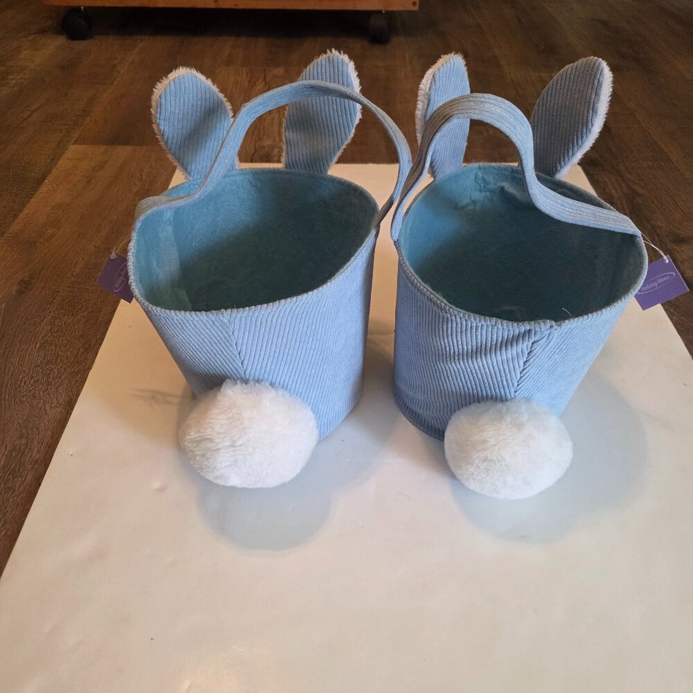Easter Baskets - Brand New (Set of 2) Corduroy Blue with fluffy ears and tails